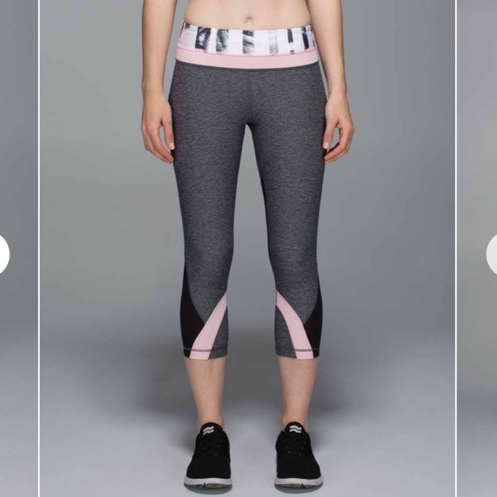 Lululemon Run Inspire Crops Cropped Leggings Pink Grey Gray Small 6